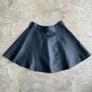 Genuine leather flared mini skirt